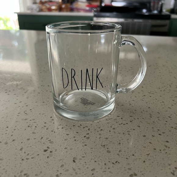 Rae Dunn Clear Glass Mug with Black 'DRINK' Text - Picture 1 of 3